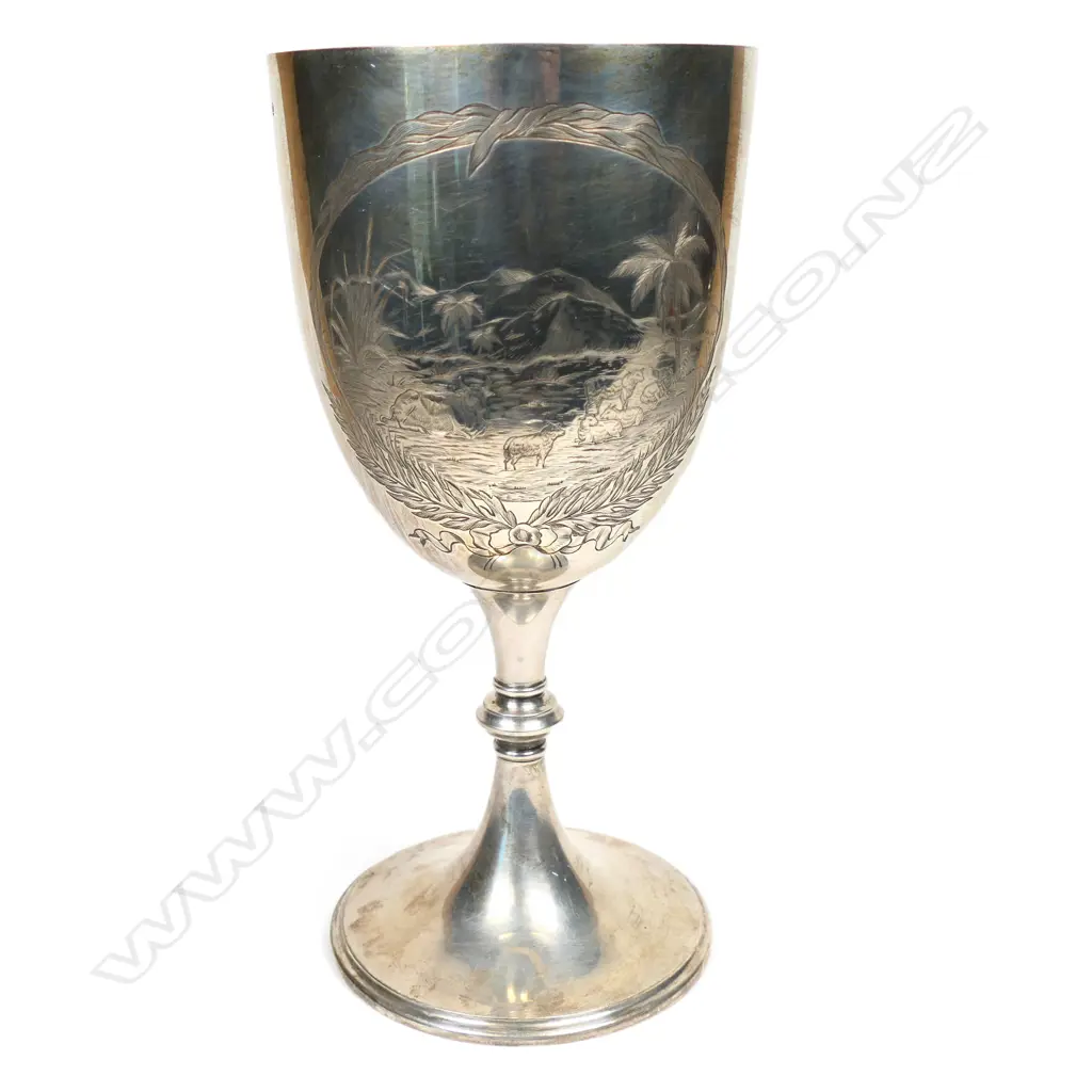 19thC silver agricultural  trophy with engraving attributed to A. W. Jones (Christchurch), Image 1++